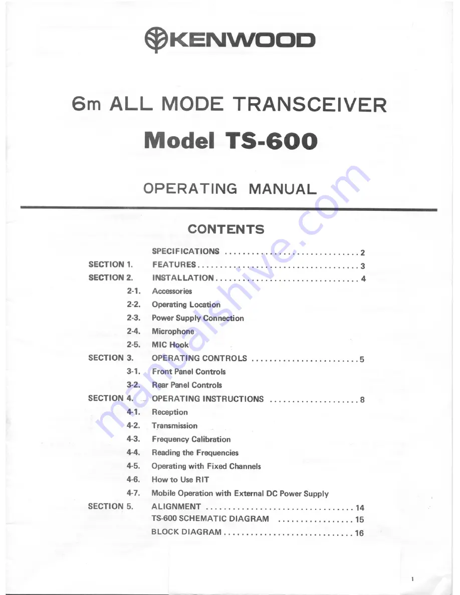 Kenwood TS-600 Скачать руководство пользователя страница 1