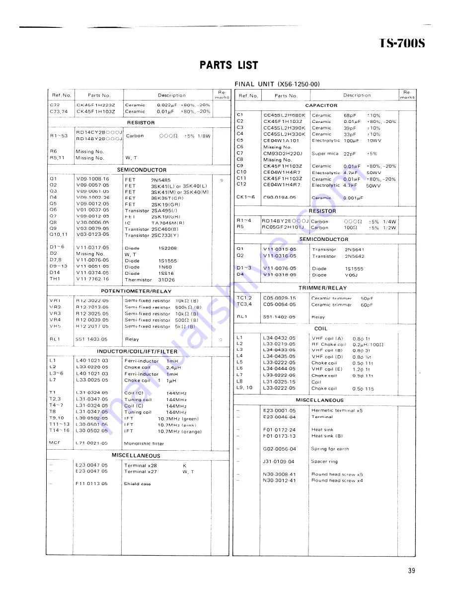 Kenwood TS-700S Service Manual Download Page 39