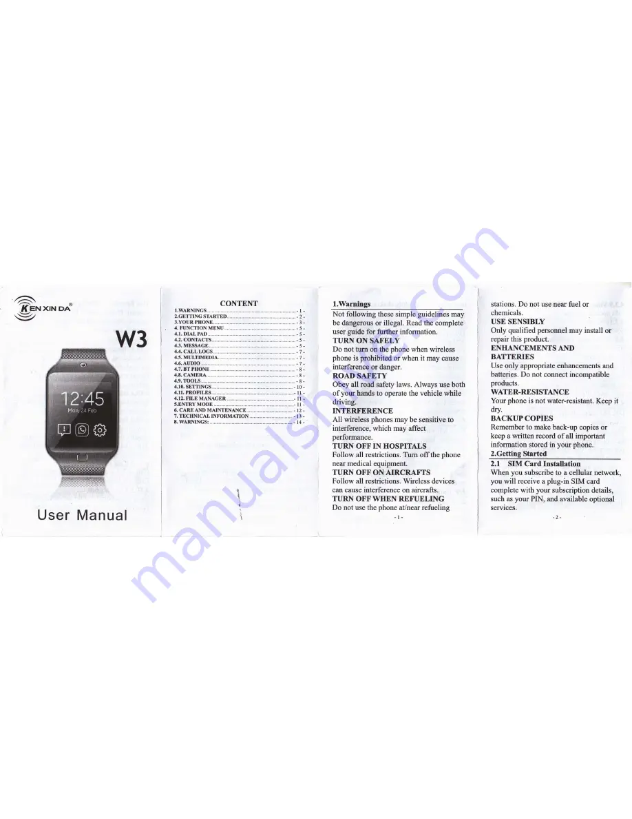 KENXINDA W3 User Manual Download Page 1