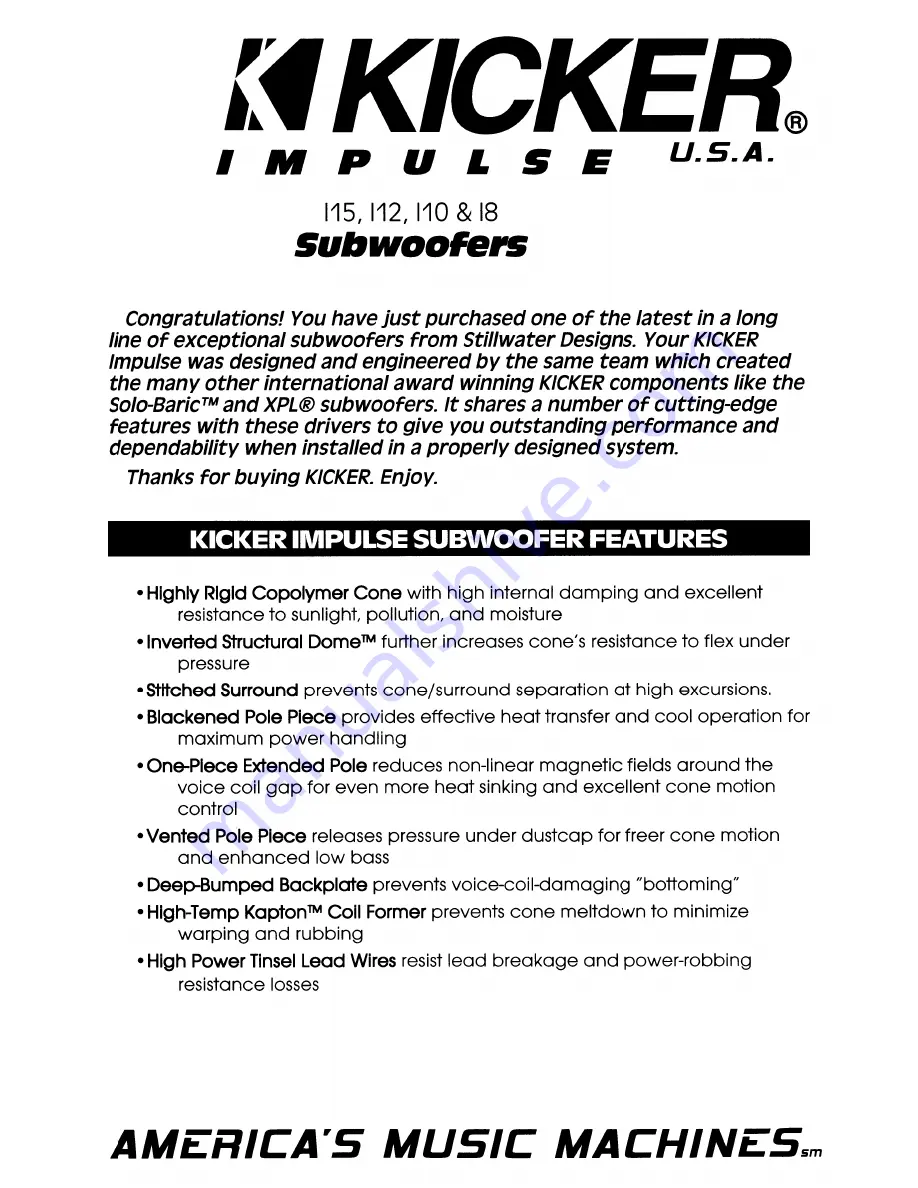 Kicker Impulse I10 Manual Download Page 1