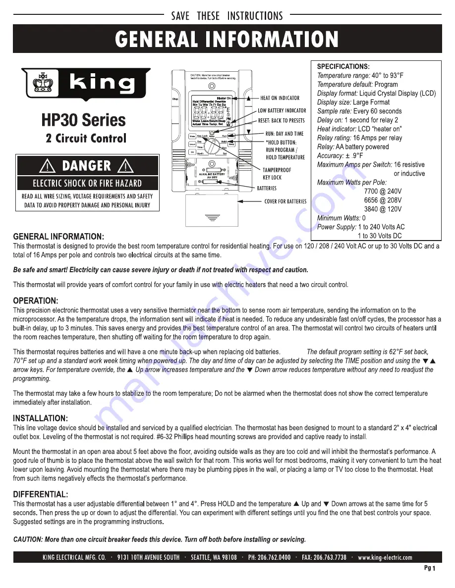 KING HP30 Series Скачать руководство пользователя страница 1