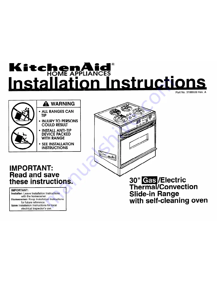 KitchenAid 3186508 Installation Instructions Manual Download Page 1