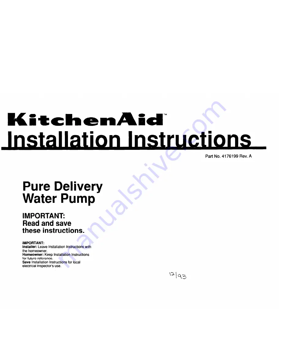 KitchenAid 4176199 Installation Instructions Download Page 1