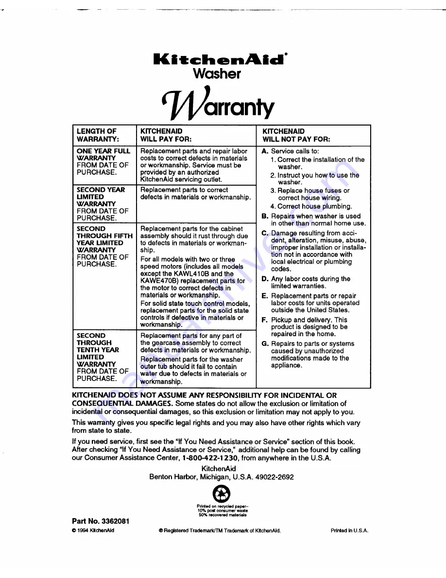 KitchenAid KAWE767B Use And Care Manual Download Page 28