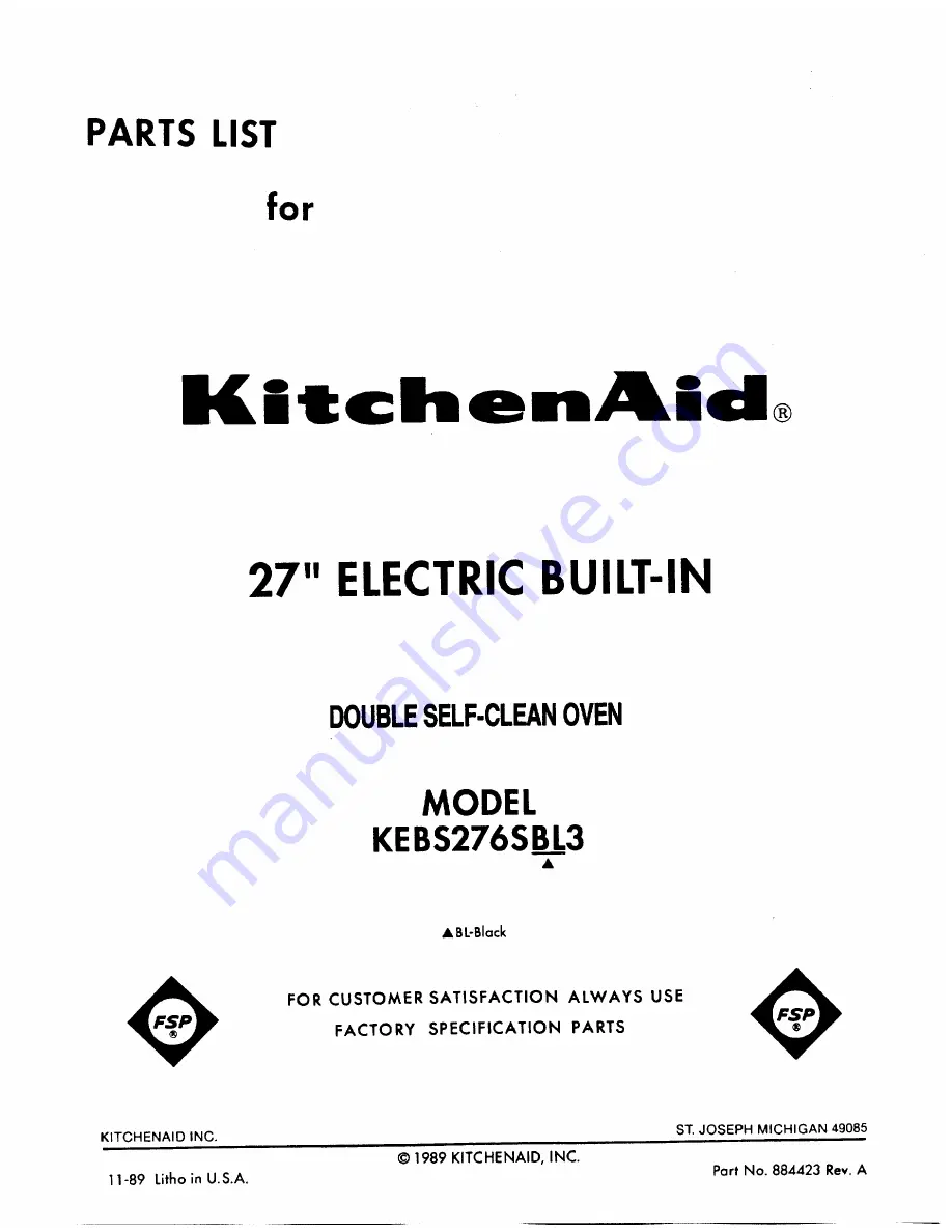 KitchenAid KEBS276SBL3 Скачать руководство пользователя страница 1