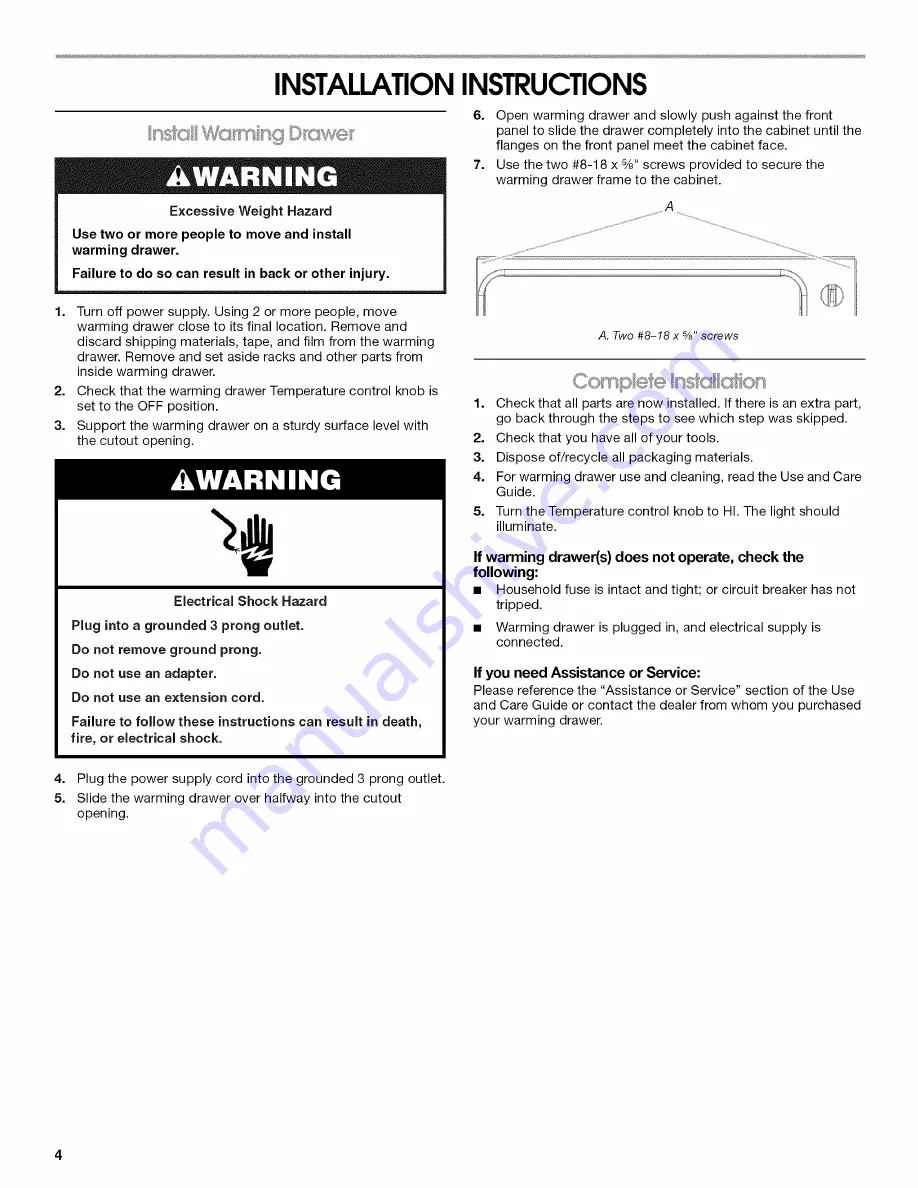 KitchenAid KEWS105BSS00 Installation Instructions Manual Download Page 4