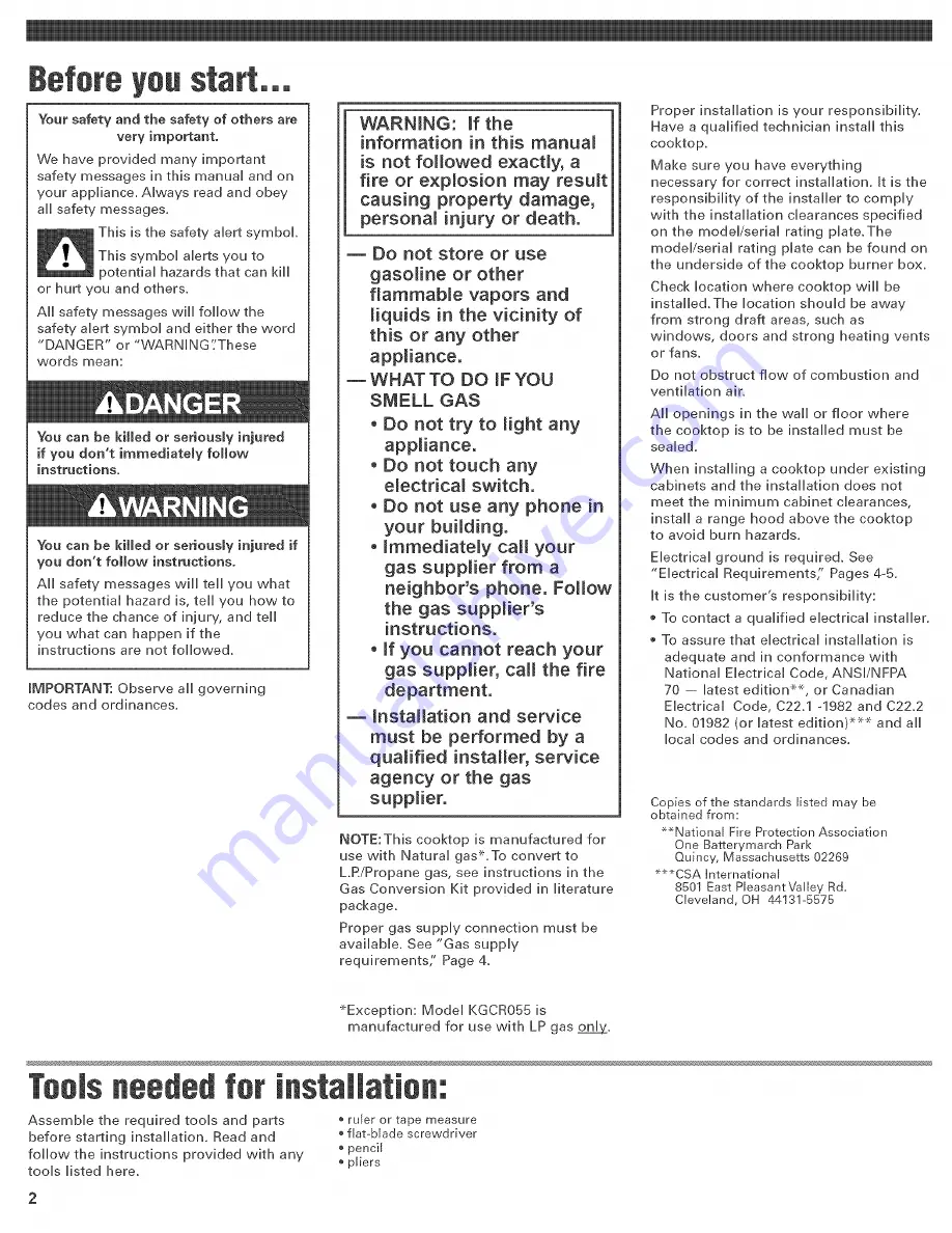 KitchenAid KGCC505HBL04 Installation Instructions Manual Download Page 2