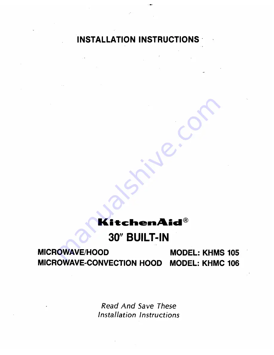 KitchenAid KHMS 105 Installation Instructions Manual Download Page 1