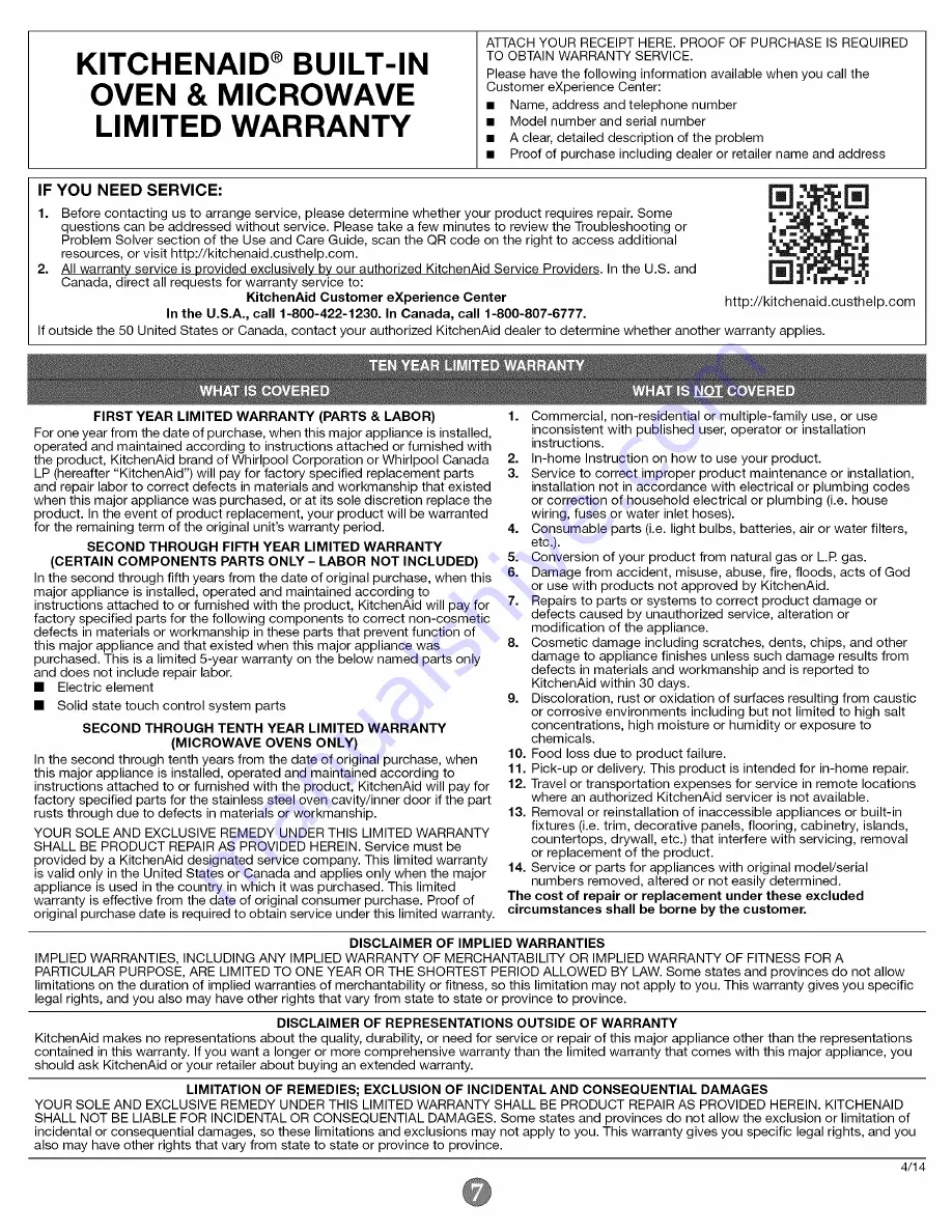 KitchenAid KMHS120EWH0 User Manual Download Page 7