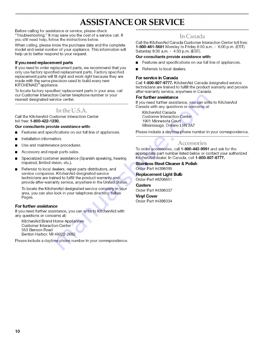 KitchenAid KRCA06XPSS00 Use & Care Manual Download Page 10