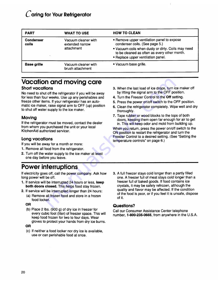 KitchenAid KSSS36M Use & Care Manual Download Page 20