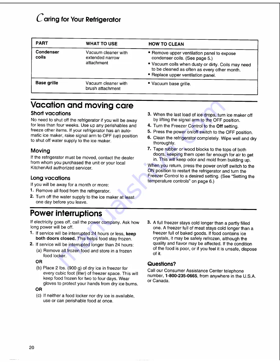 KitchenAid KSSS36QDX05 Use And Care Manual Download Page 20