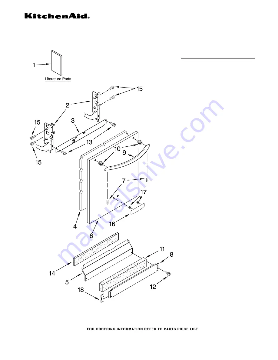 KitchenAid KUDS50FVSS - Fully Integrated Dishwasher Door And Panel Parts Download Page 1