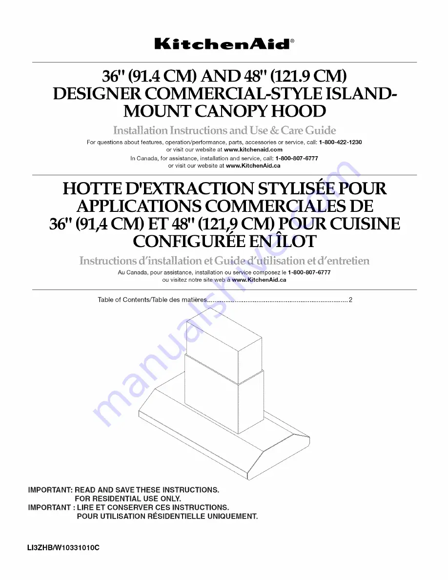 KitchenAid KXI9736YSS0 Installation Instructions And Use & Care Manual Download Page 1