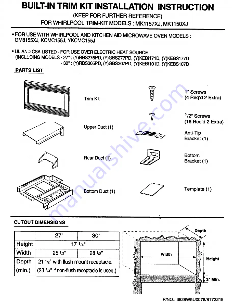 KitchenAid MK1157XJ Installation Instructions Download Page 1