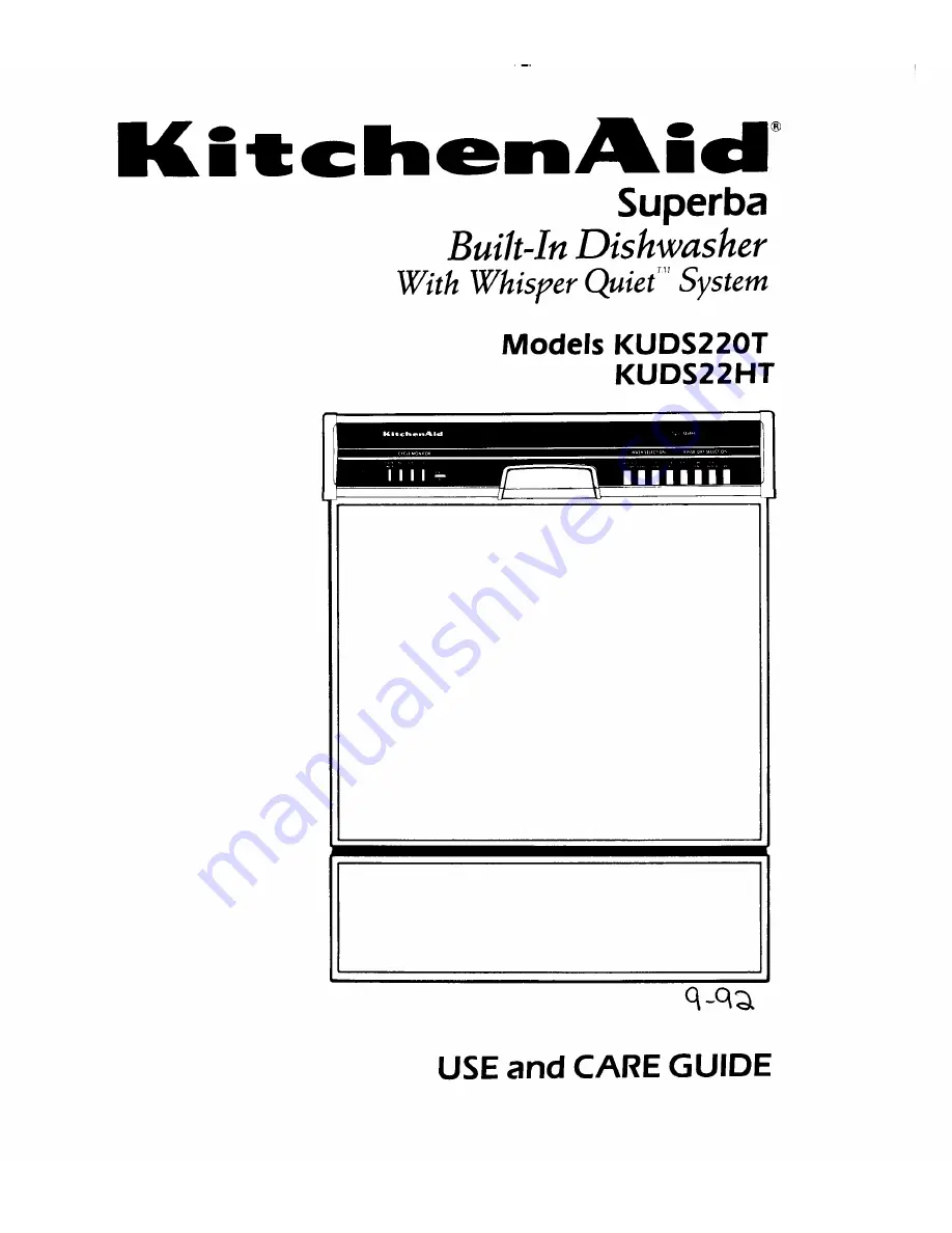 KitchenAid Superba KUDS220T Use And Care Manual Download Page 1