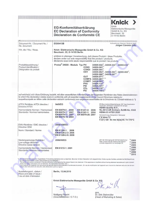 Knick Protos MS 3400-160 Manual Download Page 5