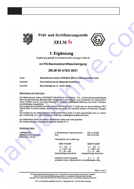 Knick Stratos PROFIBUS 2222X CondI User Manual Download Page 52