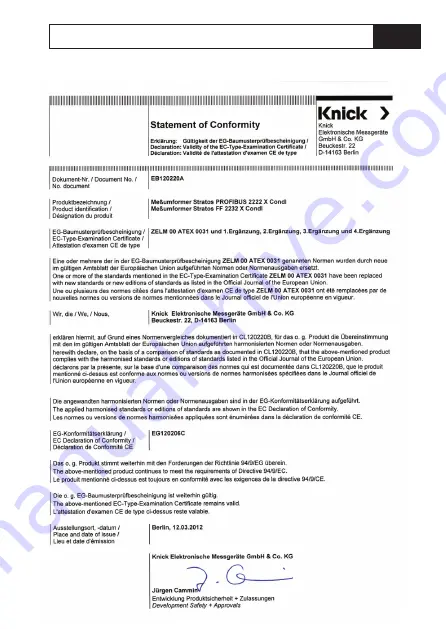 Knick Stratos PROFIBUS 2222X CondI User Manual Download Page 143