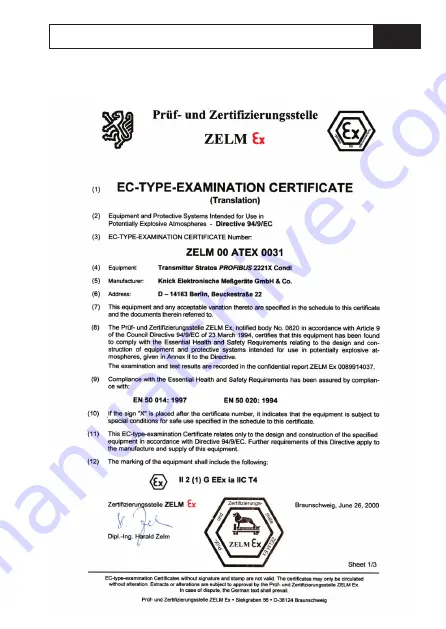 Knick Stratos PROFIBUS 2222X CondI User Manual Download Page 145