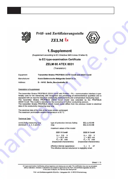 Knick Stratos PROFIBUS 2222X CondI User Manual Download Page 148