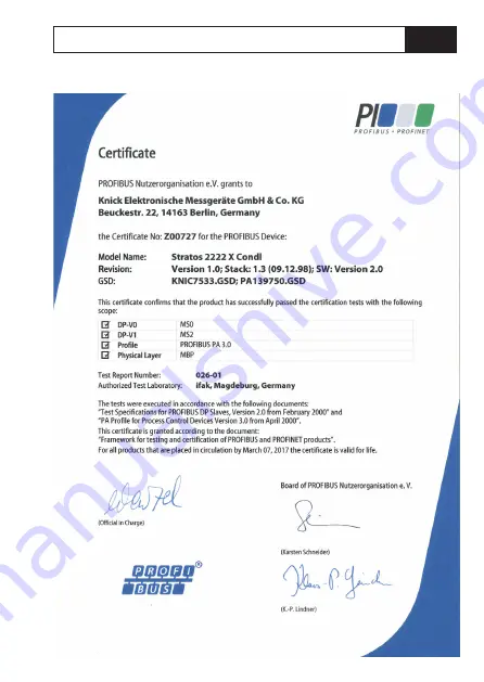 Knick Stratos PROFIBUS 2222X CondI User Manual Download Page 173