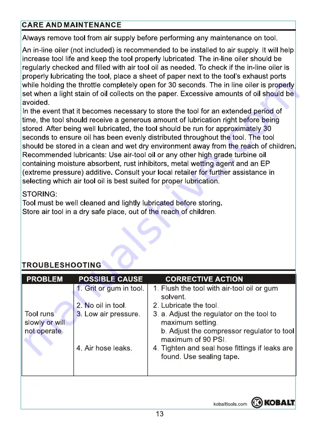 Kobalt sgy-air217 User Manual Download Page 13