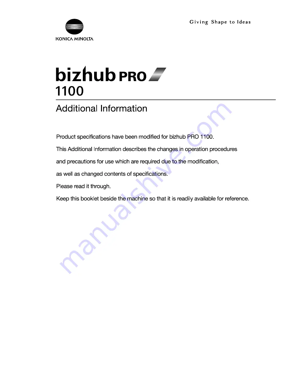 Konica Minolta bizhub pro 1100 Скачать руководство пользователя страница 1