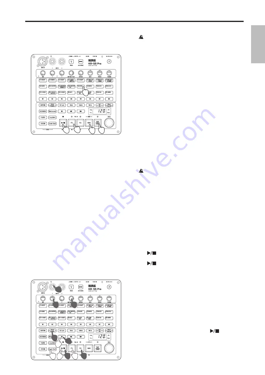 Korg RHYTHM KR-55 Pro Quick Start Manual Download Page 9