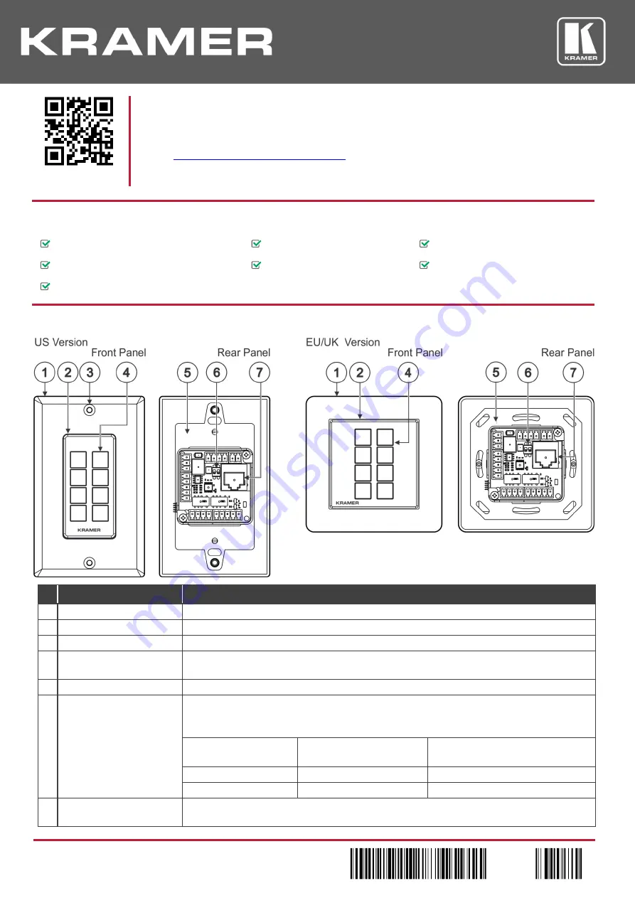 Kramer RC-308 Quick Start Manual Download Page 1