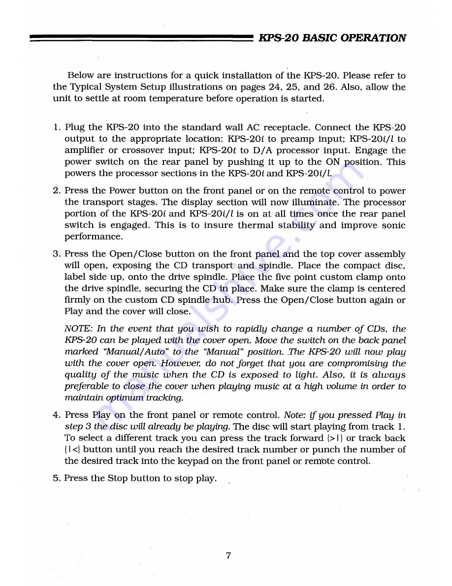 Krell Industries KPS-20i Owner'S Reference Manual Download Page 8