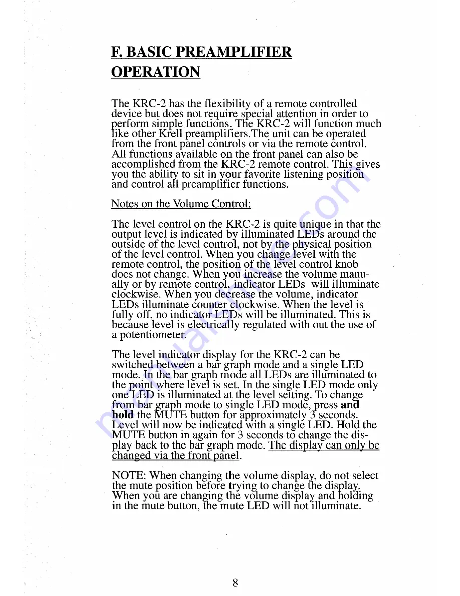 Krell Industries Preamplifier KRC 2 Owner'S Reference Manual Download Page 8