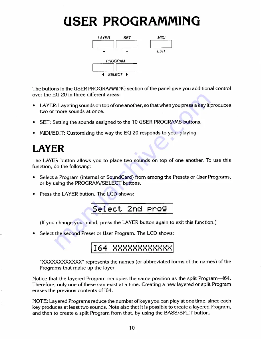 Kurzweil ENSEMBLE GRANDE PIANO EG20 Manual Download Page 10