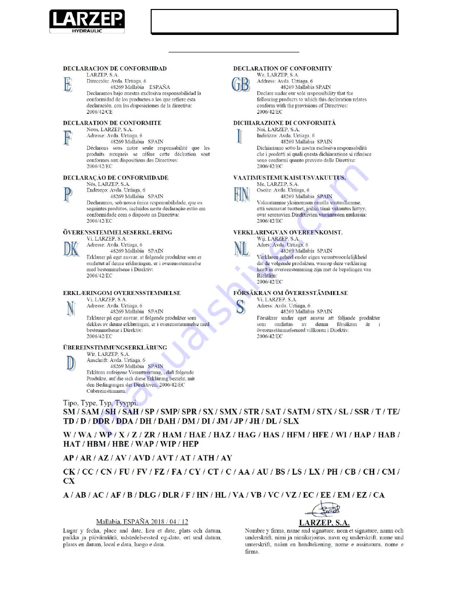 Larzep HEP0180 Instructions & Maintenance Sheet Download Page 2