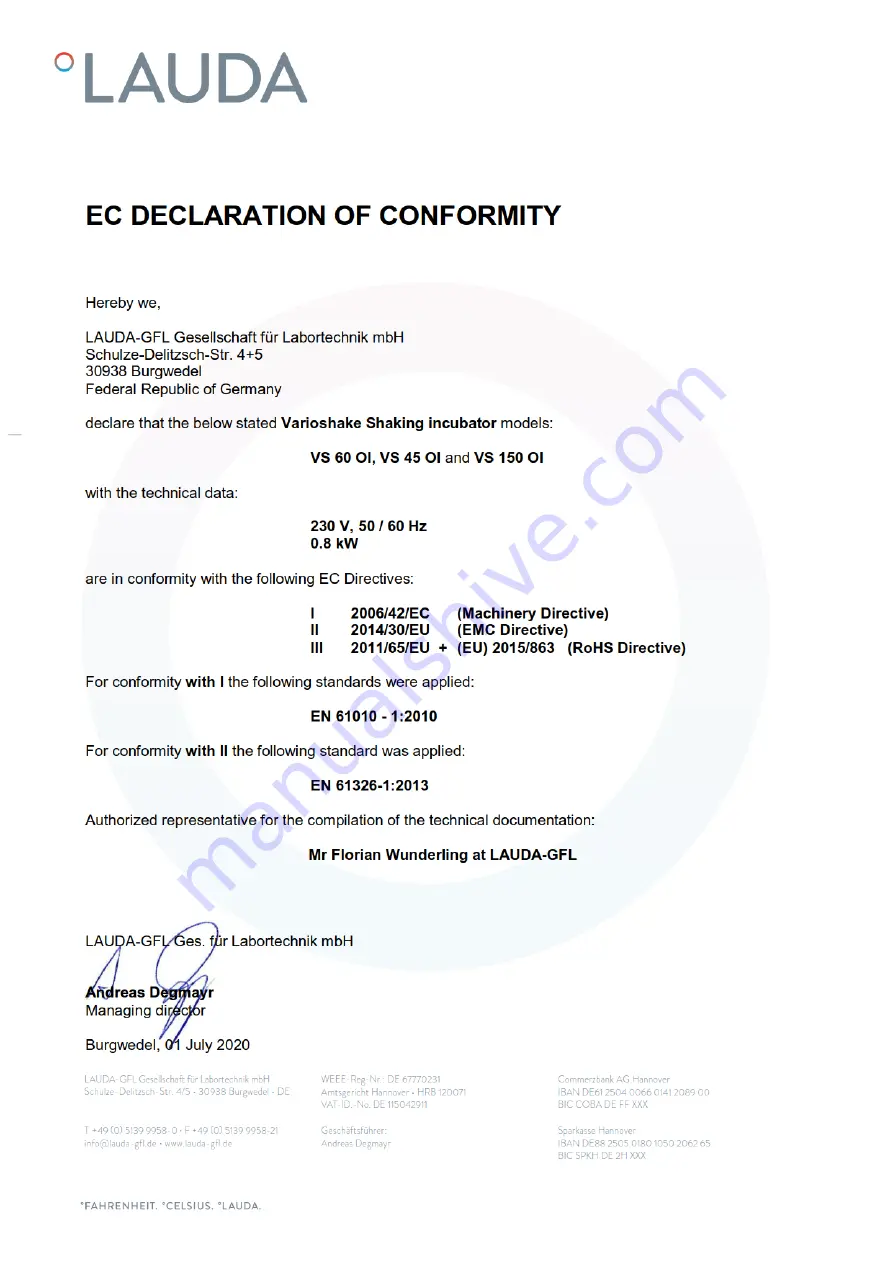 Lauda Varioshake VS 60 OI Operating Instructions Manual Download Page 24