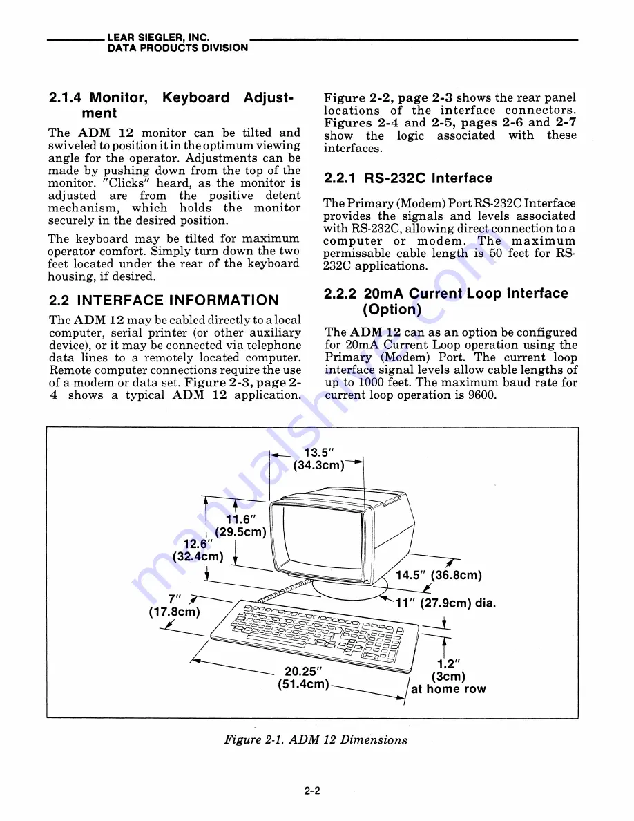 Lear Siegler ADM 12 User'S Reference Manual Download Page 18