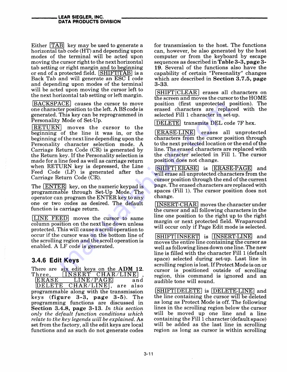 Lear Siegler ADM 12 User'S Reference Manual Download Page 35