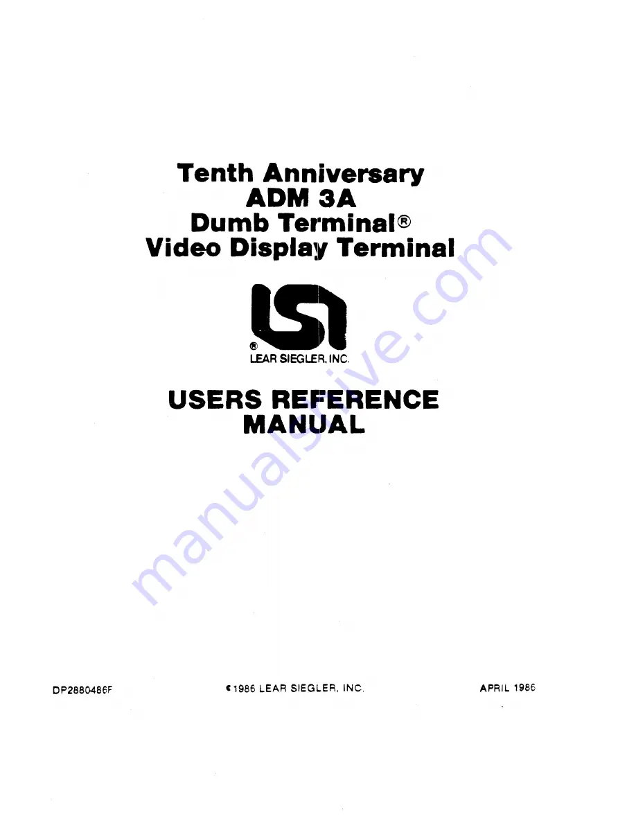 Lear Siegler ADM 3A User'S Reference Manual Download Page 2