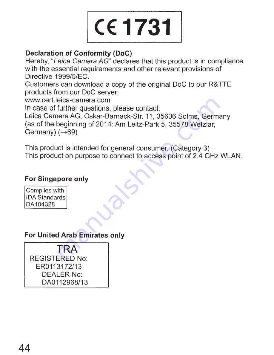 Leica C Instructions For Use Manual Download Page 9