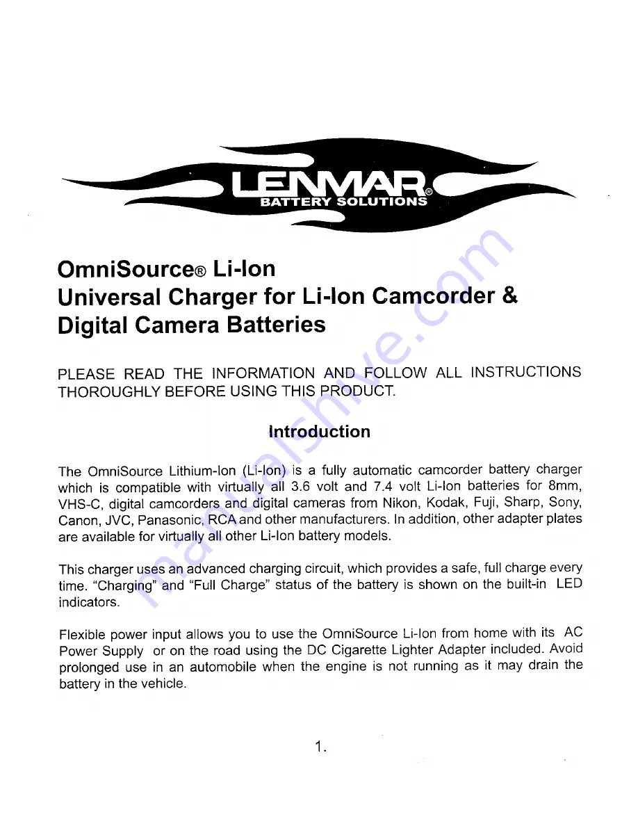 Lenmar OmniSource Instructions Manual Download Page 1