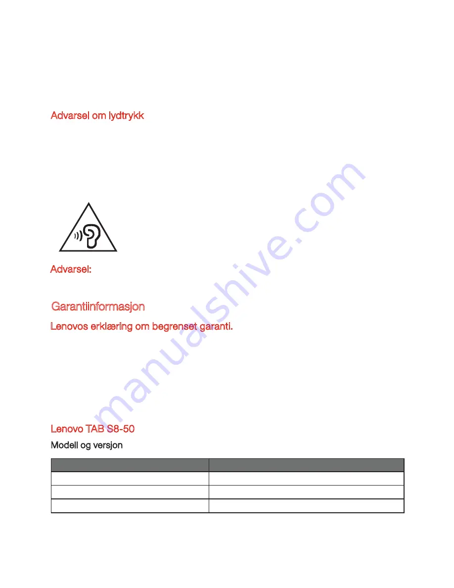 Lenovo TAB S8-50 Safety, Warranty & Quick Start Manual Download Page 97