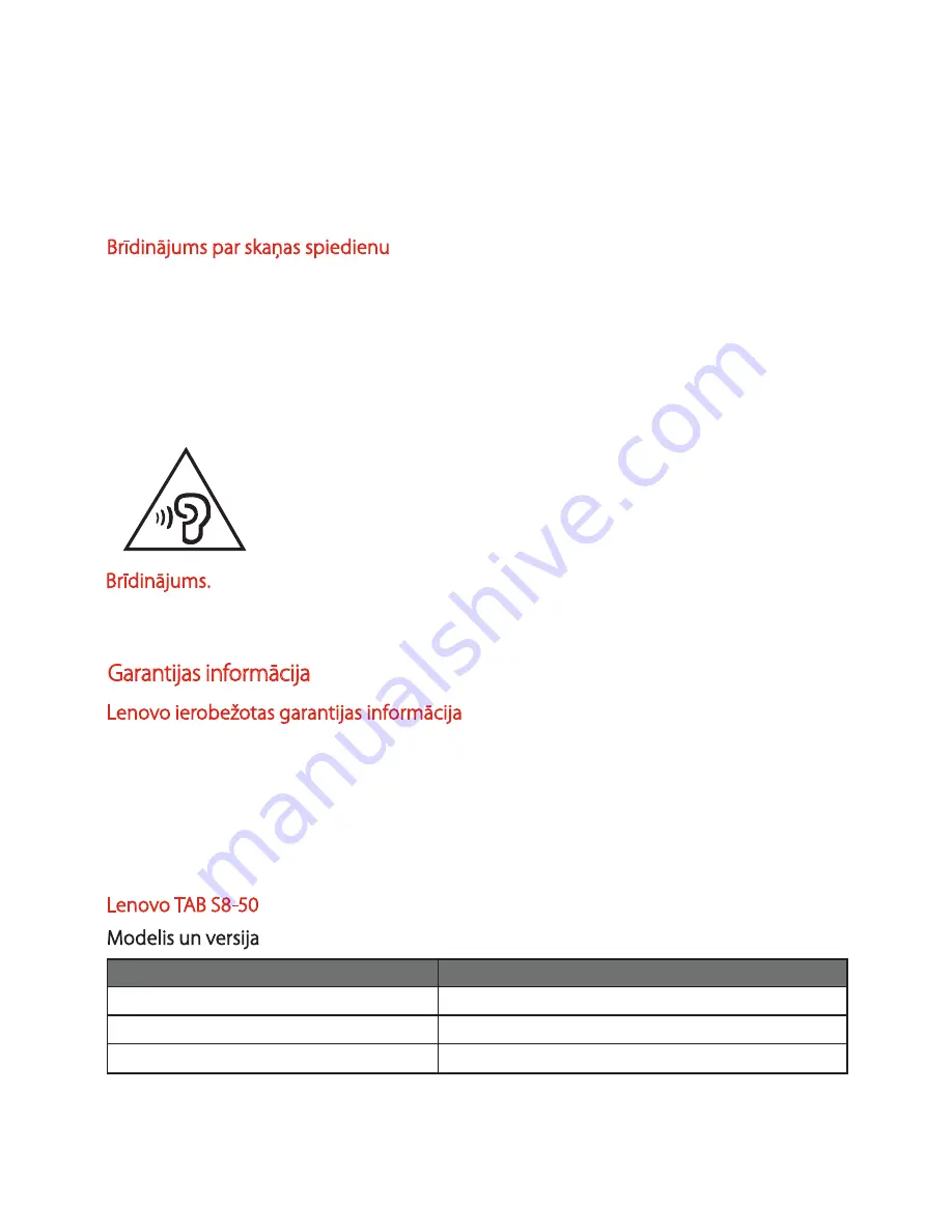 Lenovo TAB S8-50 Safety, Warranty & Quick Start Manual Download Page 147