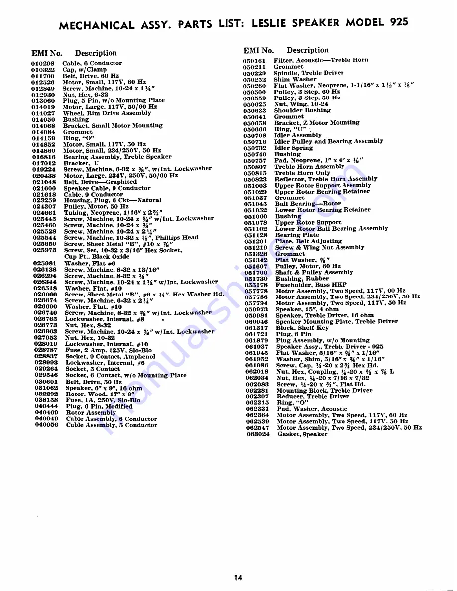 Leslie 925 Service Manual Download Page 16