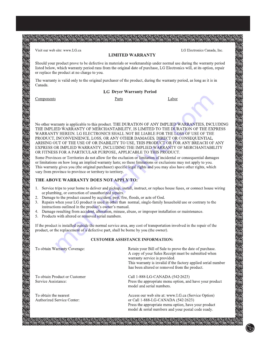 LG 3828EL3004T User'S Manual & Installation Instructions Download Page 39