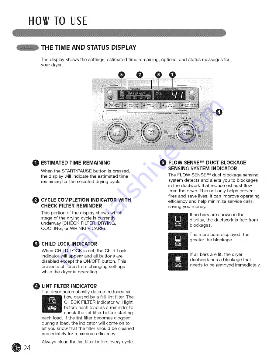 LG 50144803 - DLE5955W 27in Electric Dryer User'S Manual And Installation Instructions Download Page 24