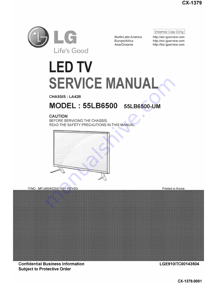 LG 55LB6500 Service Manual Download Page 1