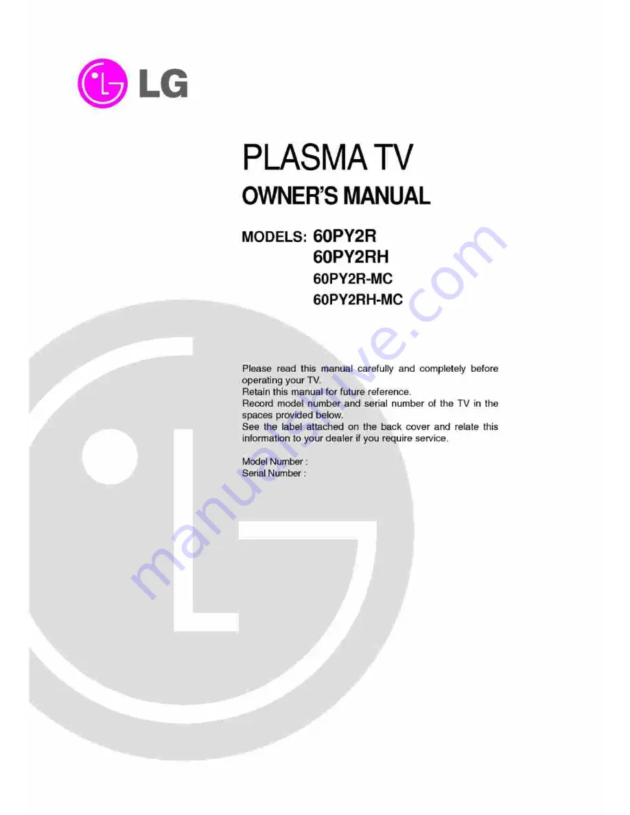 LG 60PY2R Owner'S Manual Download Page 1