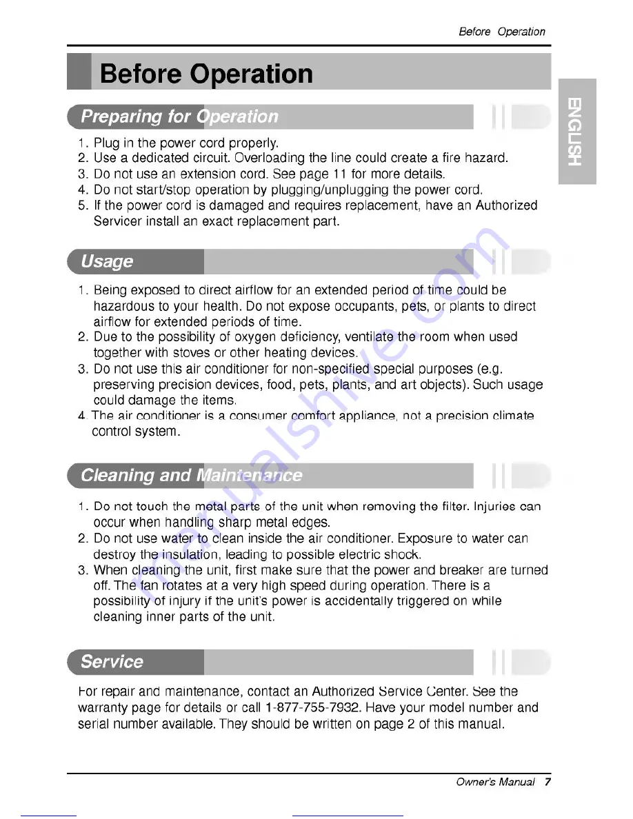 LG COMFORT-AIRE REG-123A Owner'S Manual Download Page 7