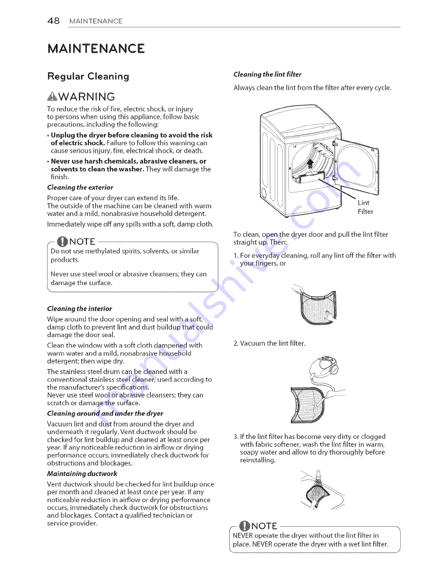 LG DLEY1701VE Owner'S Manual Download Page 48