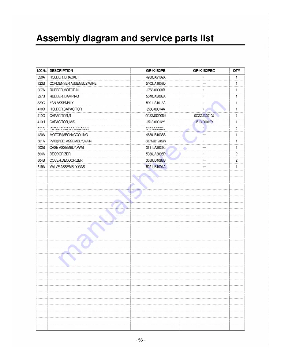 LG GR-K18PB Service Manual Download Page 56